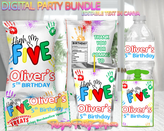High Five Digital Party Package | High Five Party Bundle | Edit Text with Canva | Digital File Only