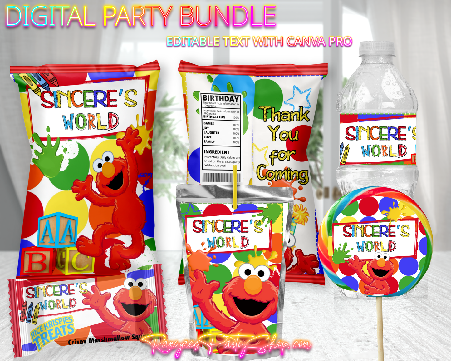 Elmo's World Digital Party Package | Elmo's World Party Bundle | Edit Text with CANVA PRO | Digital File