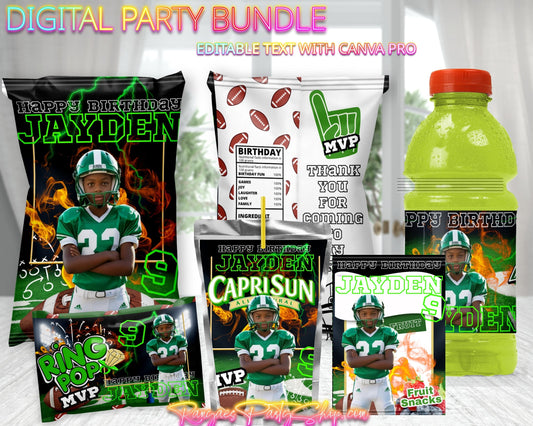 Football Digital Party Package | Football Birthday Party Bundle | Edit Text with CANVA PRO | Digital File Only
