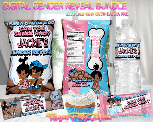 AA Pebbles or Bam Bam Gender Reveal Digital Package | Gender Reveal Bundle Pink and Blue | Editable with CANVA PRO | Gender Reveal Favors | Digital File Only