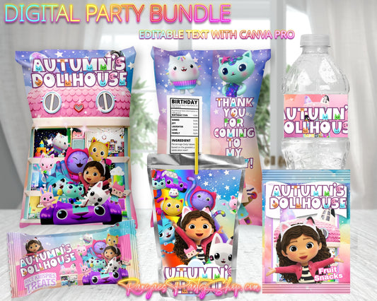 Gabby's Dollhouse Digital Party Package | Birthday Party Bundle | Edit Text with CANVA PRO | Digital File Only