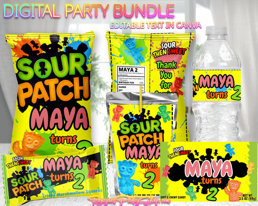 Sour & Sweet Digital Party Package | Edit Text in Canva | Sour Patch Party | Sweet or Sour Party Digital Favors