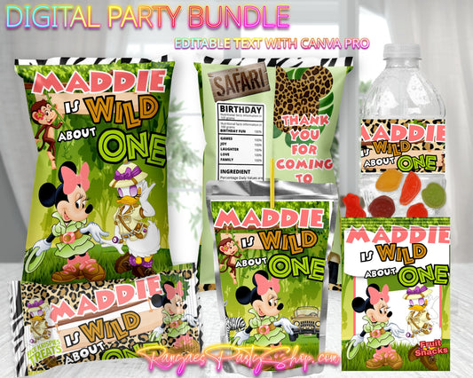 Minnie Safari Digital Party Package | Minnie Safari Birthday Party Bundle | Edit Text with CANVA PRO | Digital File Only