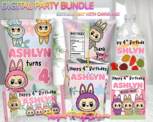 Labubu Digital Party Package | Labubu Birthday Party Bundle | Edit Text with CANVA PRO | Digital File Only