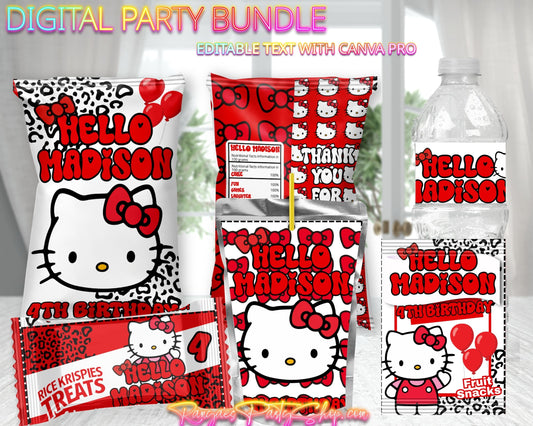 Hello Kitty Digital Party Package | Hello Kitty Birthday Party Bundle | Edit Text with CANVA PRO | Digital File Only