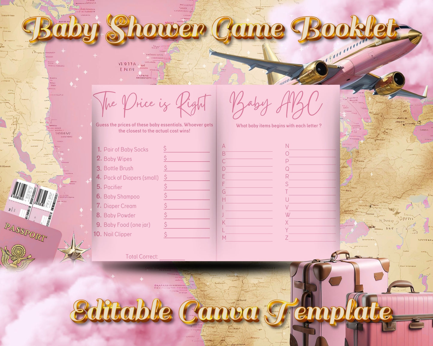 CANVA Baby Landing Baby Shower Game Book | Baby Shower Game Template | 8.5 X 11 Editable Canva Template | Baby Shower | Digital File Only