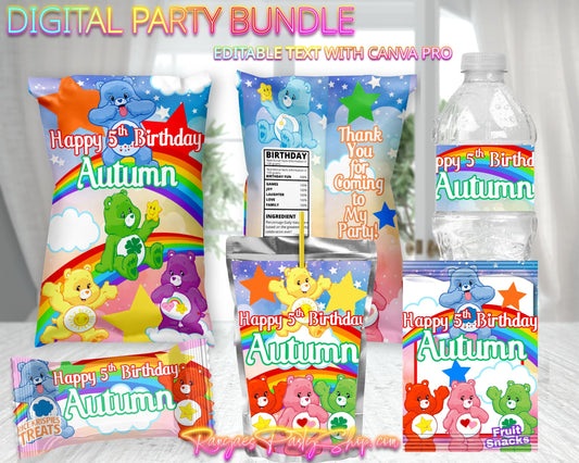 Care Bears Digital Party Package | Care Bears Party Bundle | Edit Text with CANVA PRO | Digital File Only