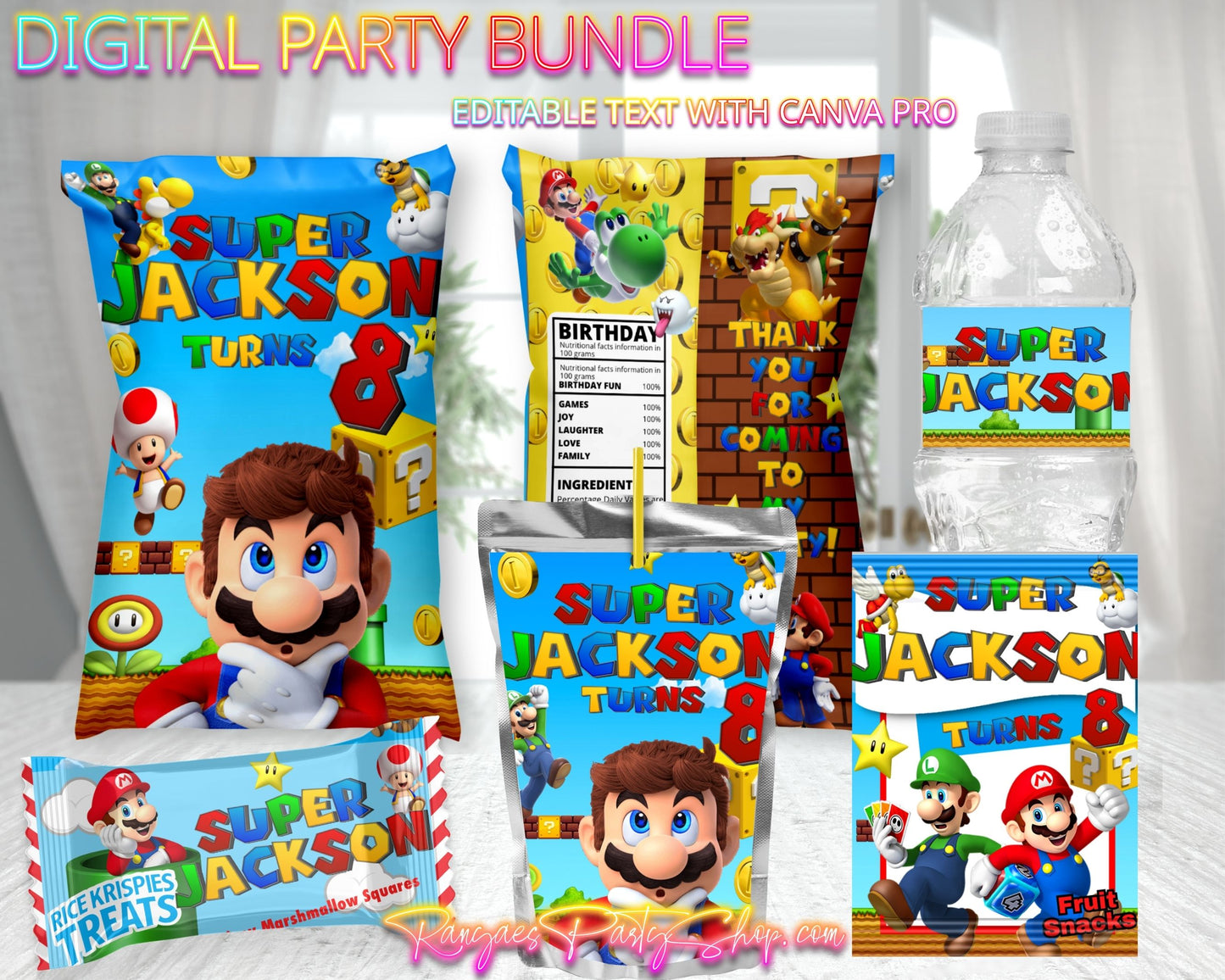 Super Mario Digital Party Package | Super Mario Party Bundle | Edit Text with CANVA PRO | Digital File