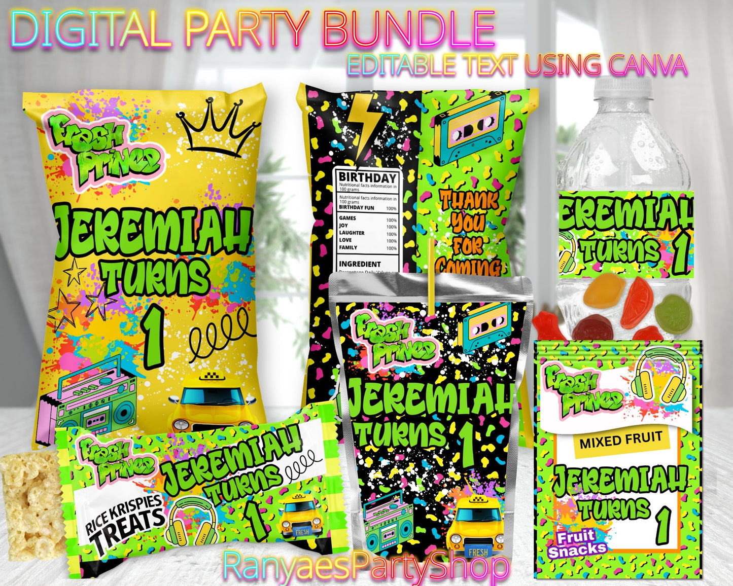 Fresh Prince Digital Party Package | Fresh Prince Party Bundle | Edit Text with Canva | Digital File Only