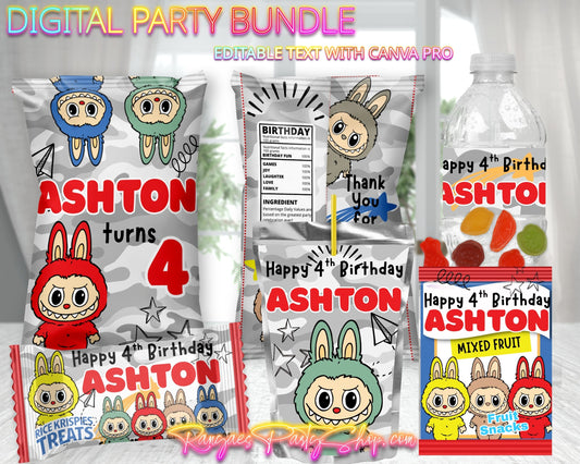 Labubu Digital Party Package | Labubu Birthday Party Bundle | Edit Text with CANVA PRO | Digital File Only