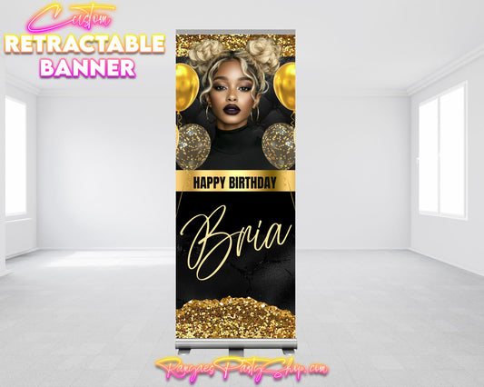 Custom Birthday Retractable Banner | Glam Birthday Banner | Retractable Birthday Banner | Glam Birthday Party Banner