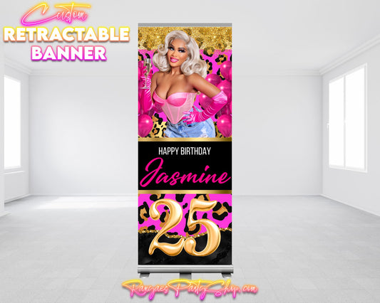 Custom Birthday Retractable Banner | Glam Birthday Banner | Retractable Birthday Banner | Glam Birthday Party Banner