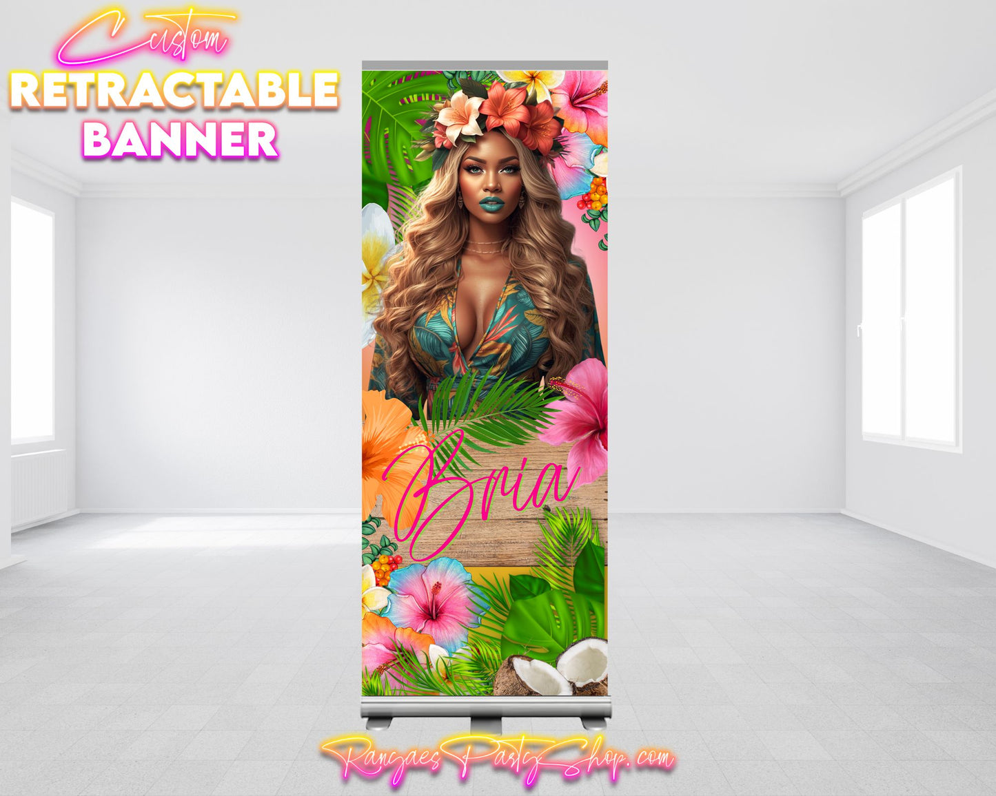 Custom Birthday Retractable Banner | Tropical Birthday Banner | Retractable Birthday Banner | Aloha Birthday Party Banner