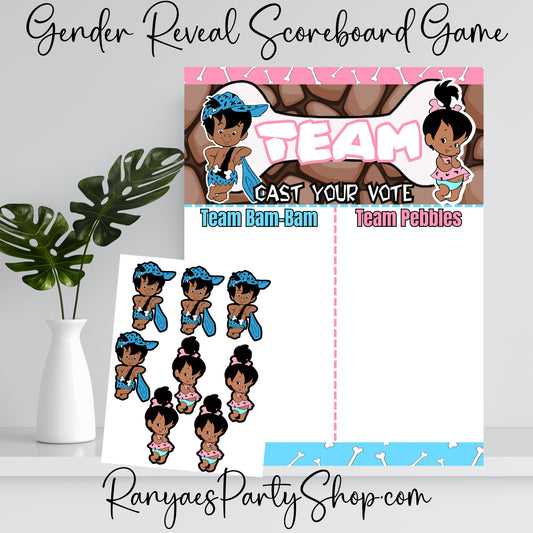 African American Pebbles or Bam Bam Gender Reveal Scoreboard | Gender Reveal Games | 18x24 Poster Size | Instant Download