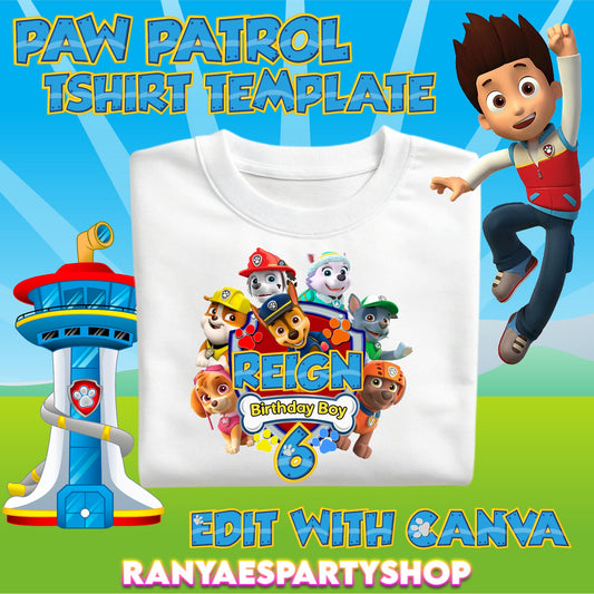 Paw Patrol Birthday T-Shirt Template | Paw Patrol Birthday Shirt | Editable with CANVA | Digital File Only