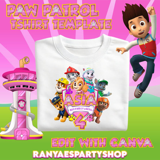 Paw Patrol Girl Birthday T-Shirt Template | Paw Patrol Girl Birthday Shirt | Editable with CANVA | Digital File Only