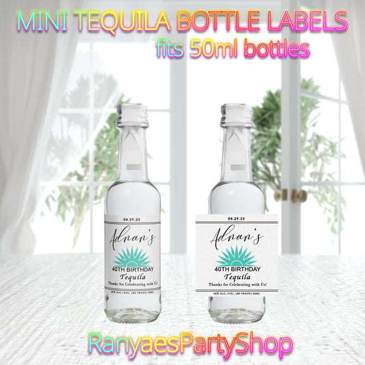 Mini Tequila Labels Digital | Fits 50ml Mini Bottles | Adult Favors | Printed & Shipped | Mini Tequila Favor Labels
