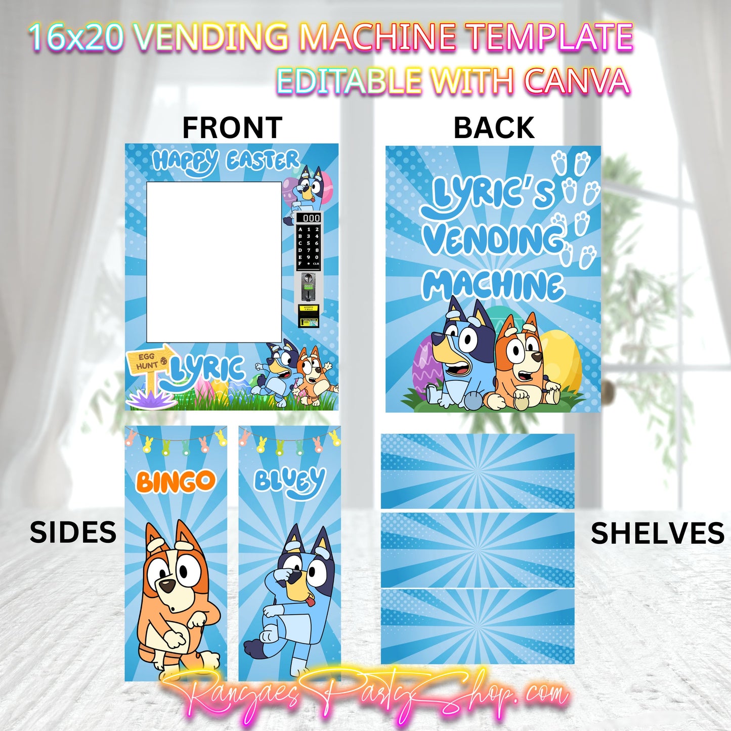 Bluey Easter Vending Machine Template | Editable 16x20 Canva Template | Bluey Party Gift | Custom Vending Machine