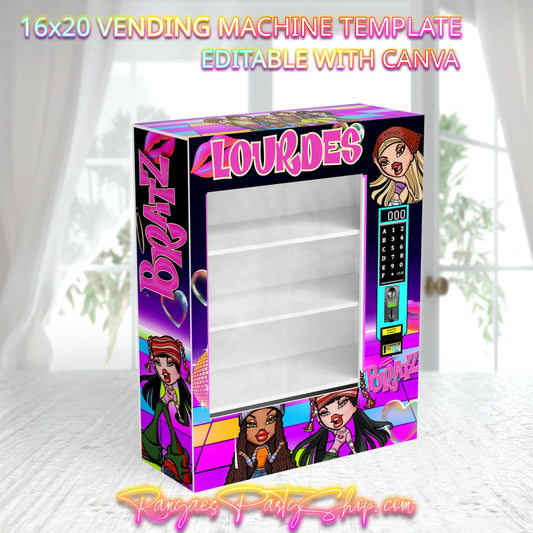 Bratz Vending Machine Template | Editable 16x20 Canva Template | Bratz Party Gift | Custom Vending Machine