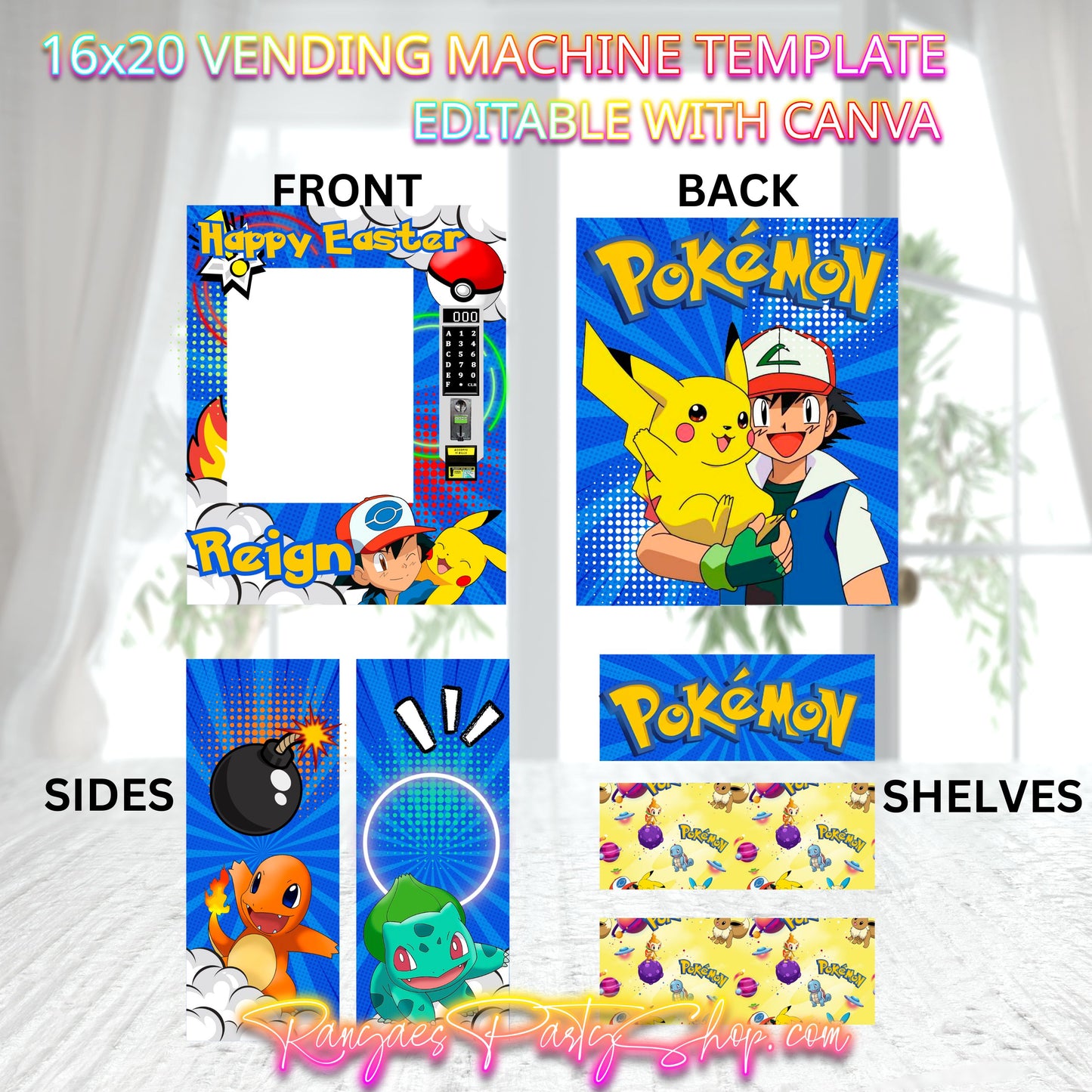 Pokemon Easter Vending Machine Template | Editable 16x20 Canva Template | Pokemon Party Gift | Custom Vending Machine