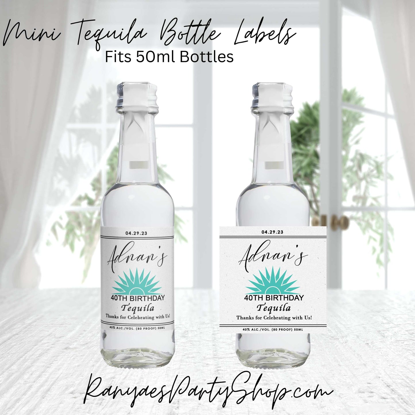Mini Tequila Labels Digital | Fits 50ml Mini Bottles | Adult Favors | Printed & Shipped | Mini Tequila Favor Labels