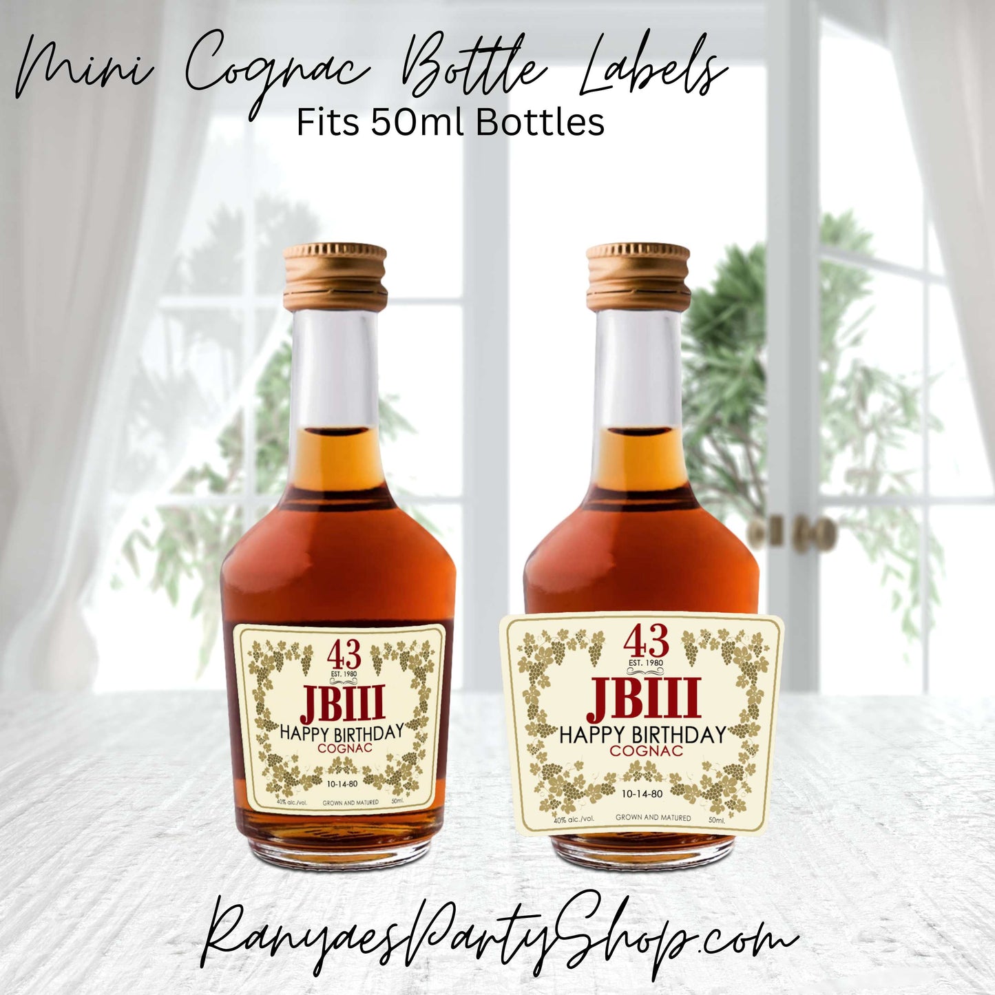 Mini Cognac Labels | Fits 50ml Mini Bottles | Adult  Favor | Printed & Shipped | Mini Cognac Favor Labels