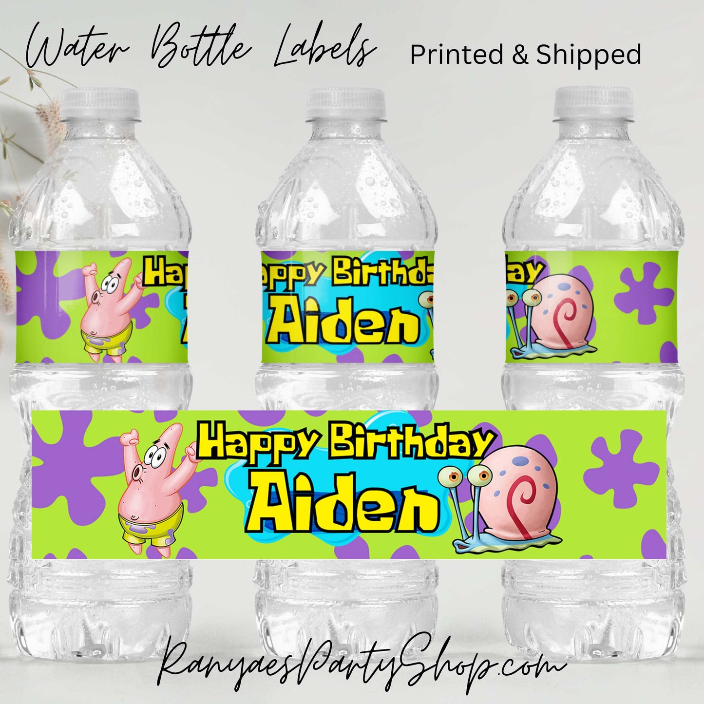 Spongebob Water Bottle Labels | Custom Water Bottle Labels | Spongebob Party | Spongebob Birthday Water Bottle Favors