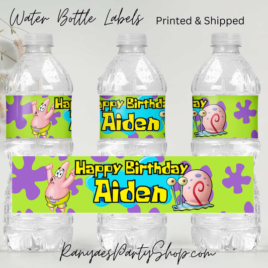 Spongebob Water Bottle Labels | Custom Water Bottle Labels | Spongebob Party | Spongebob Birthday Water Bottle Favors