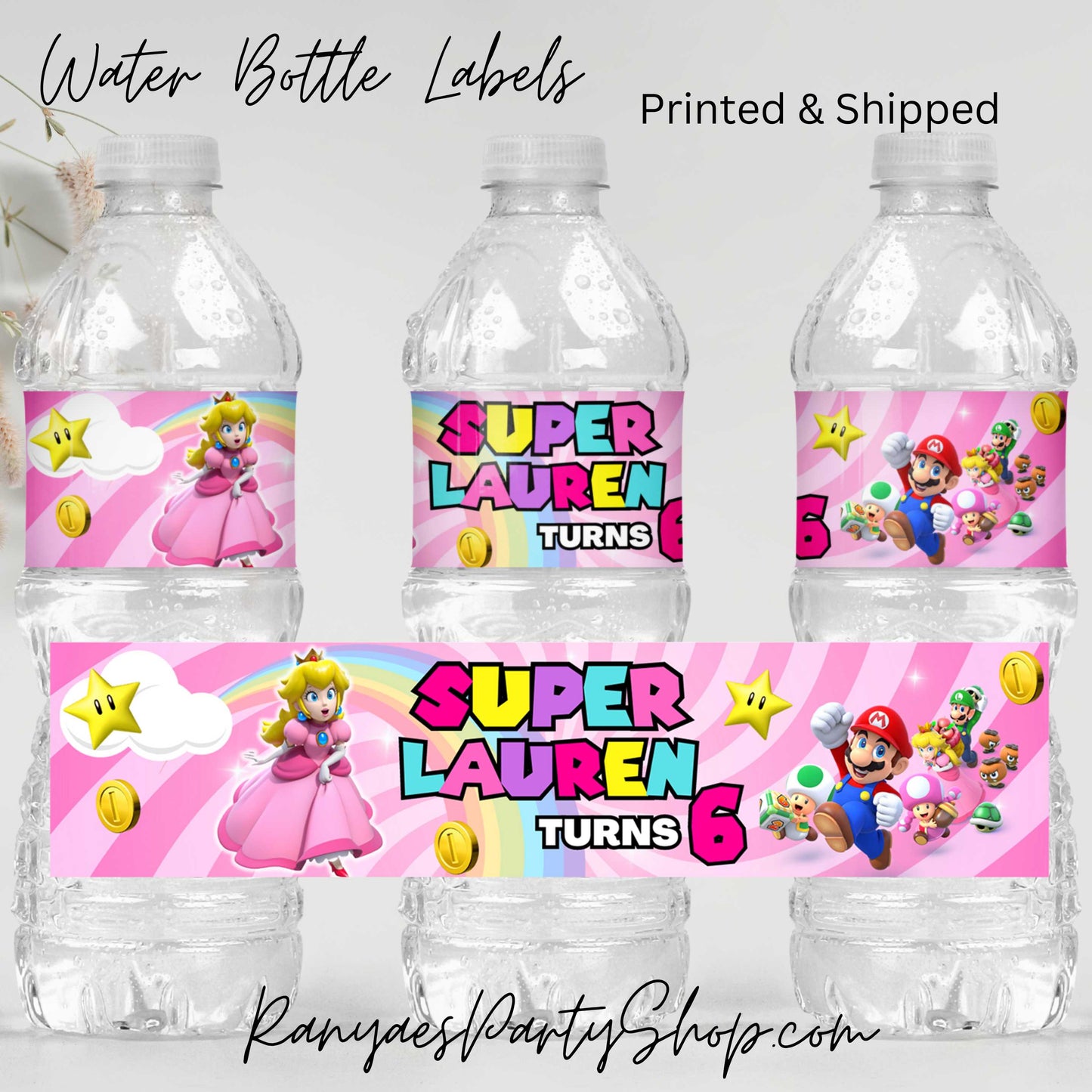 Princess Peach Water Bottle Labels | Custom Water Bottle Labels | Princess Peach Party | Princess Peach Water Bottle Favors