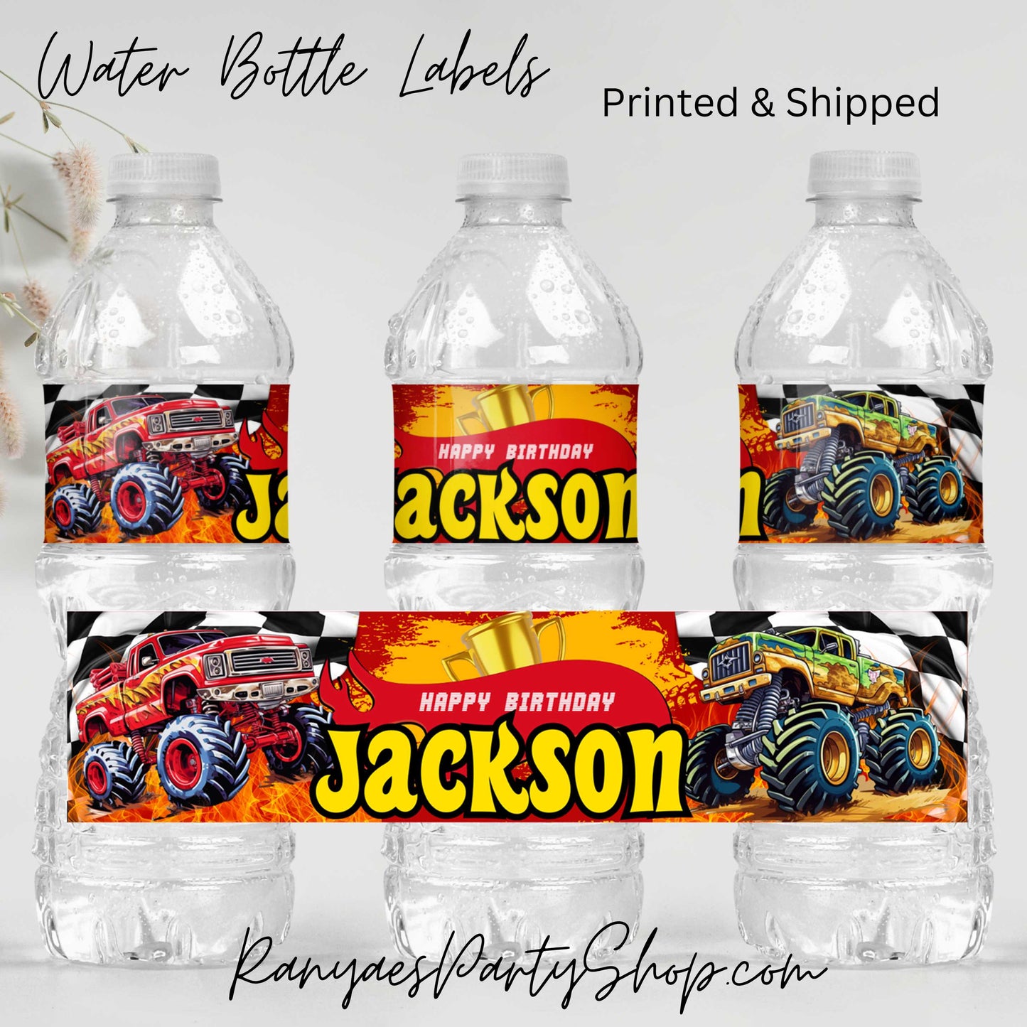 Monster Truck Water Bottle Labels | Custom Water Bottle Labels | Monster Truck Party | Monster Truck Water Bottle Favors