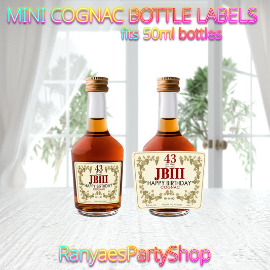 Mini Cognac Labels | Fits 50ml Mini Bottles | Adult  Favor | Printed & Shipped | Mini Cognac Favor Labels