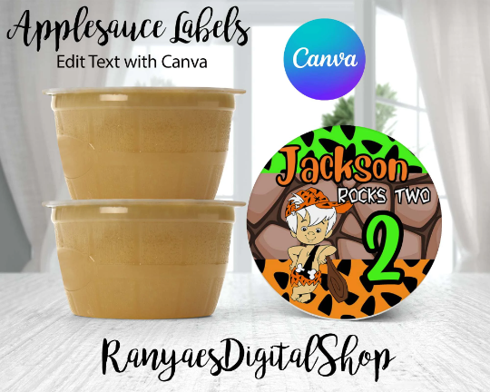 Bam Bam Applesauce Label | Edit Text with Canva | Bam Bam Party | Applesauce Party Favor Labels | Edit | Save | Download | Print |