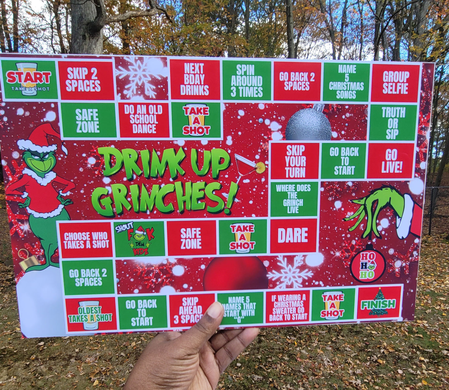 Drink Up Grinches Game Board Set | Christmas Party Game | Grinchmas Board Game | 11x17 Game Board